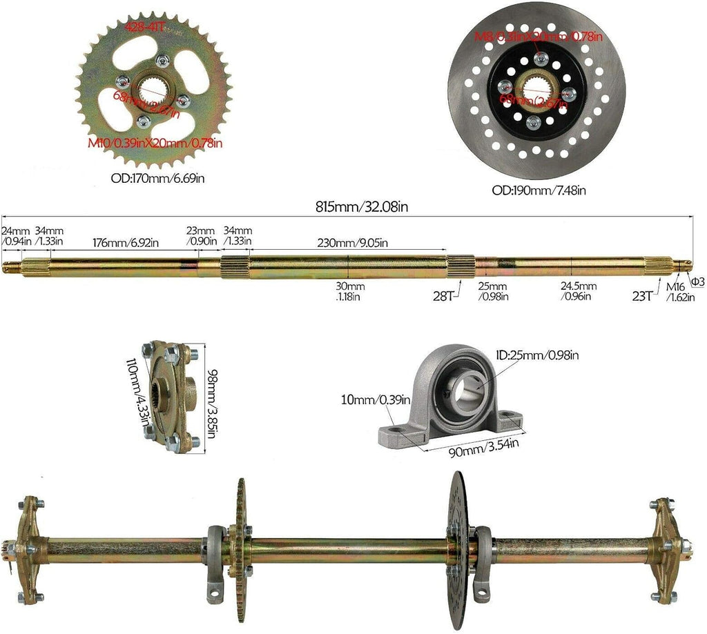 815mm Rear Axle Shaft Kit with 7.5" Brake Disc Z64141