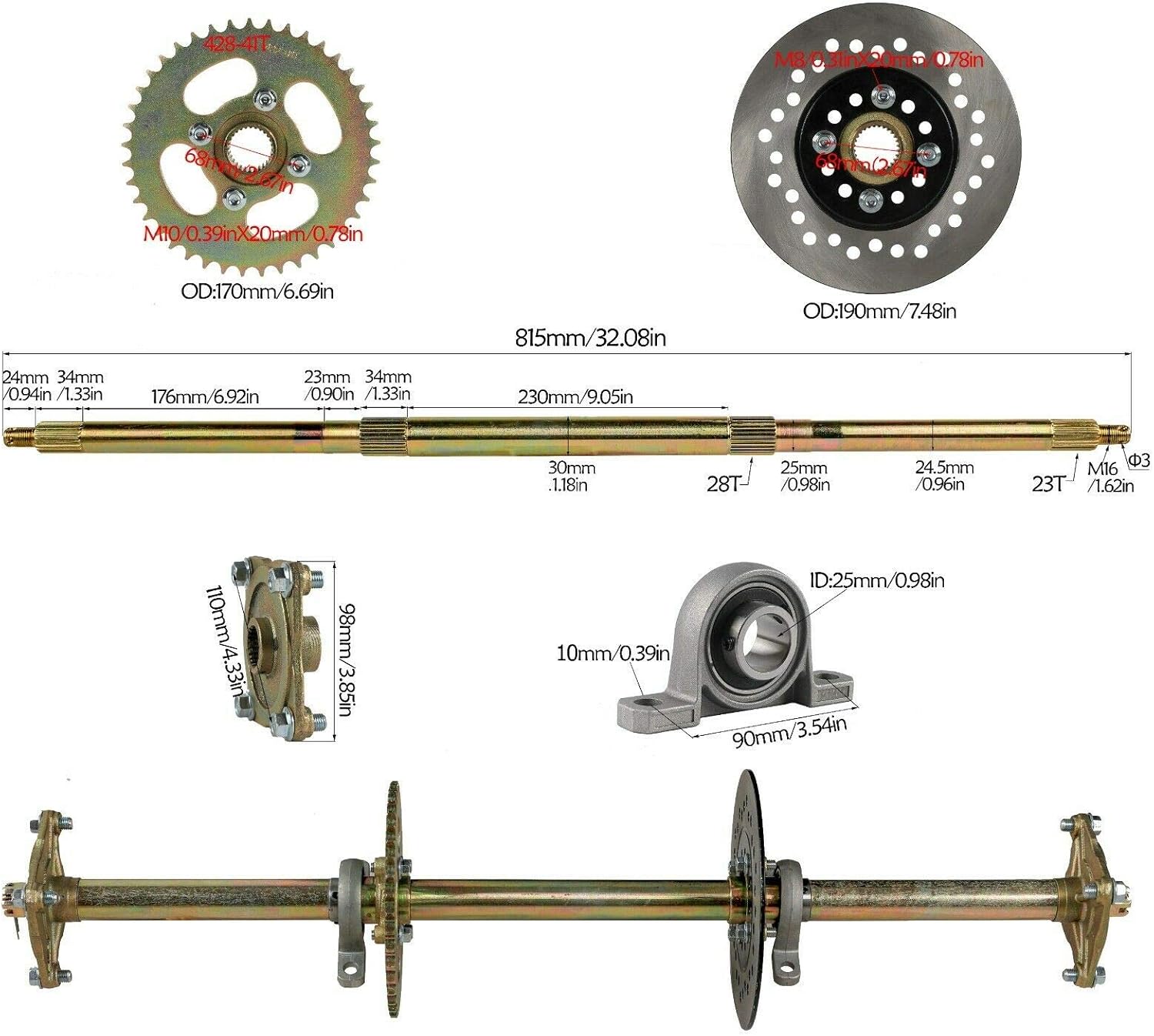 815mm Rear Axle Shaft Kit with 7.5" Brake Disc Z64141
