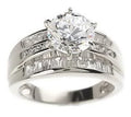 Round & Baguette Ring, Sterling Silver, Size 7 F6026