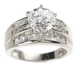 Round & Baguette Ring, Sterling Silver, Size 7 F6026