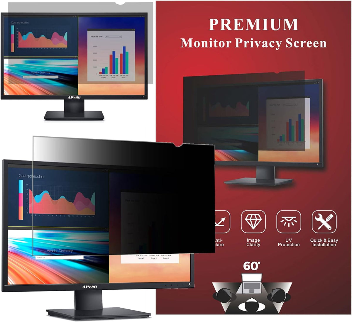 32 Inch Computer Privacy Screen Filter for 16:9 Widescreen Monitor, Anti-Glare, Anti-Blue Light L195