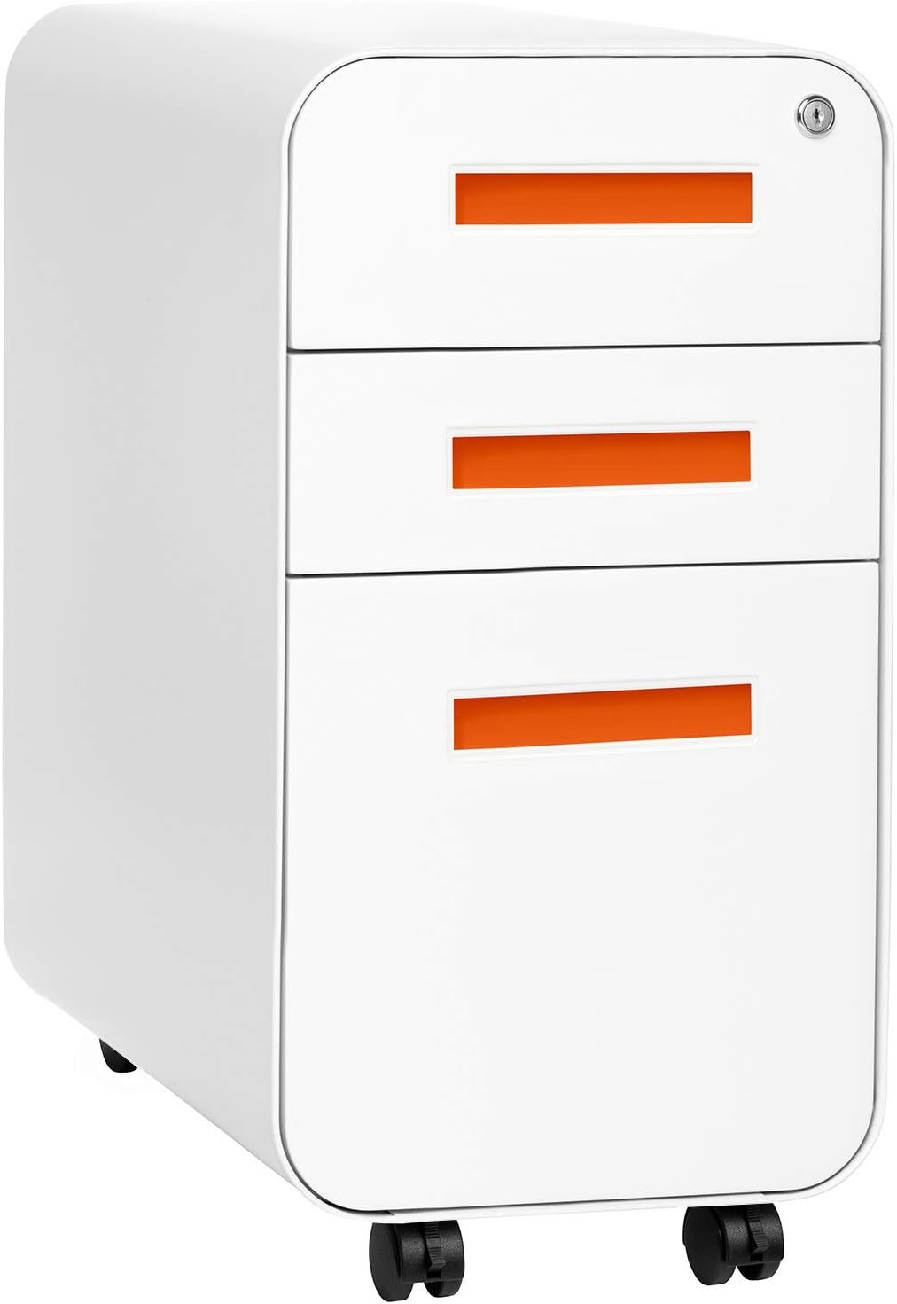 3-Drawer Mobile File Cabinet White/Orange K9914