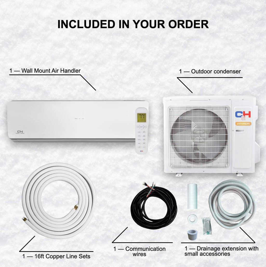 9,000 BTU 25 SEER Ductless Mini-Split Air Conditioner Heat Pump with 16FT Copper Line Set and Communication Wires N551667