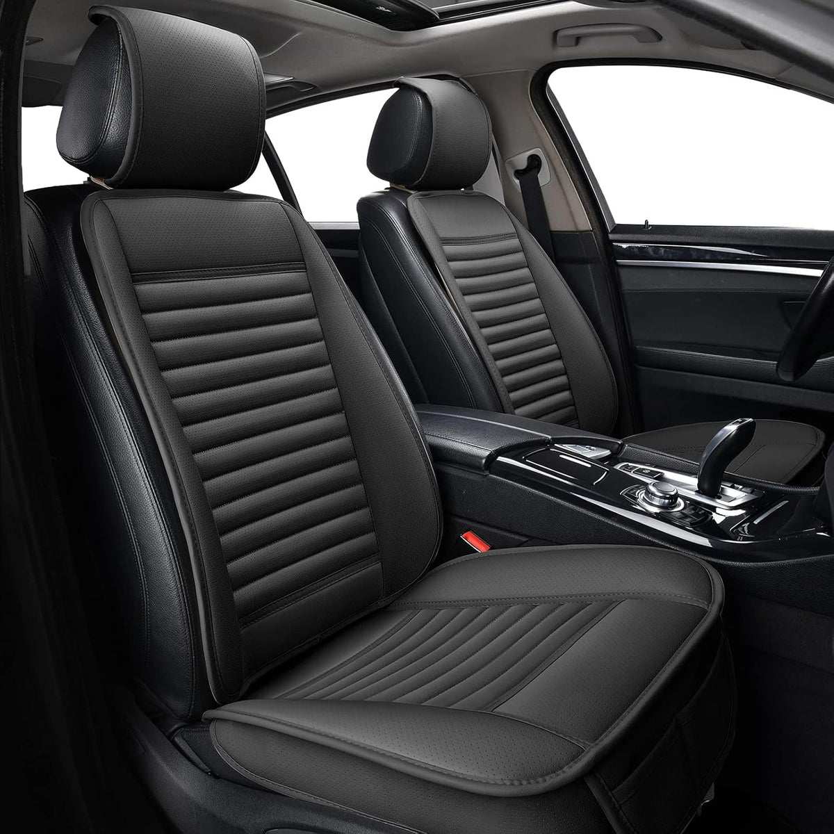 Black Leather Car Seat Covers I7358