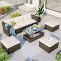 5-Piece Patio Wicker Sofa with Ottomans and Lift Top Coffee Table O7230