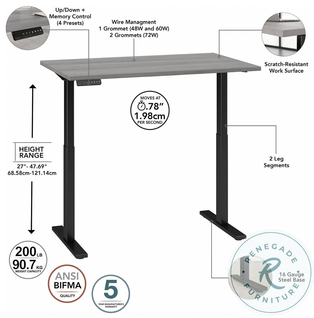 Electric Height Adjustable Standing Desk in Platinum Gray with Black Base Q827834