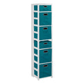 White Teal Square Folding Bookcase with Fabric Bins F305