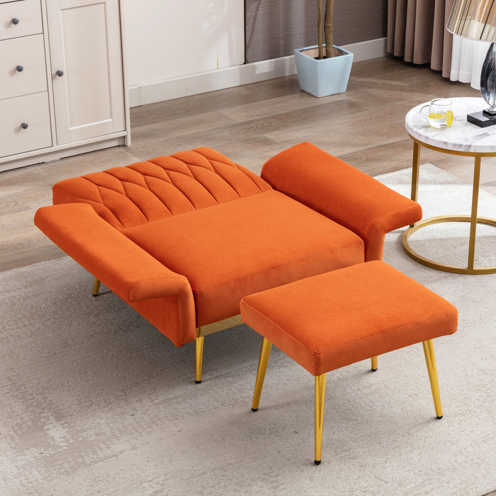 Orange Velvet Accent Chair with Ottoman G578749