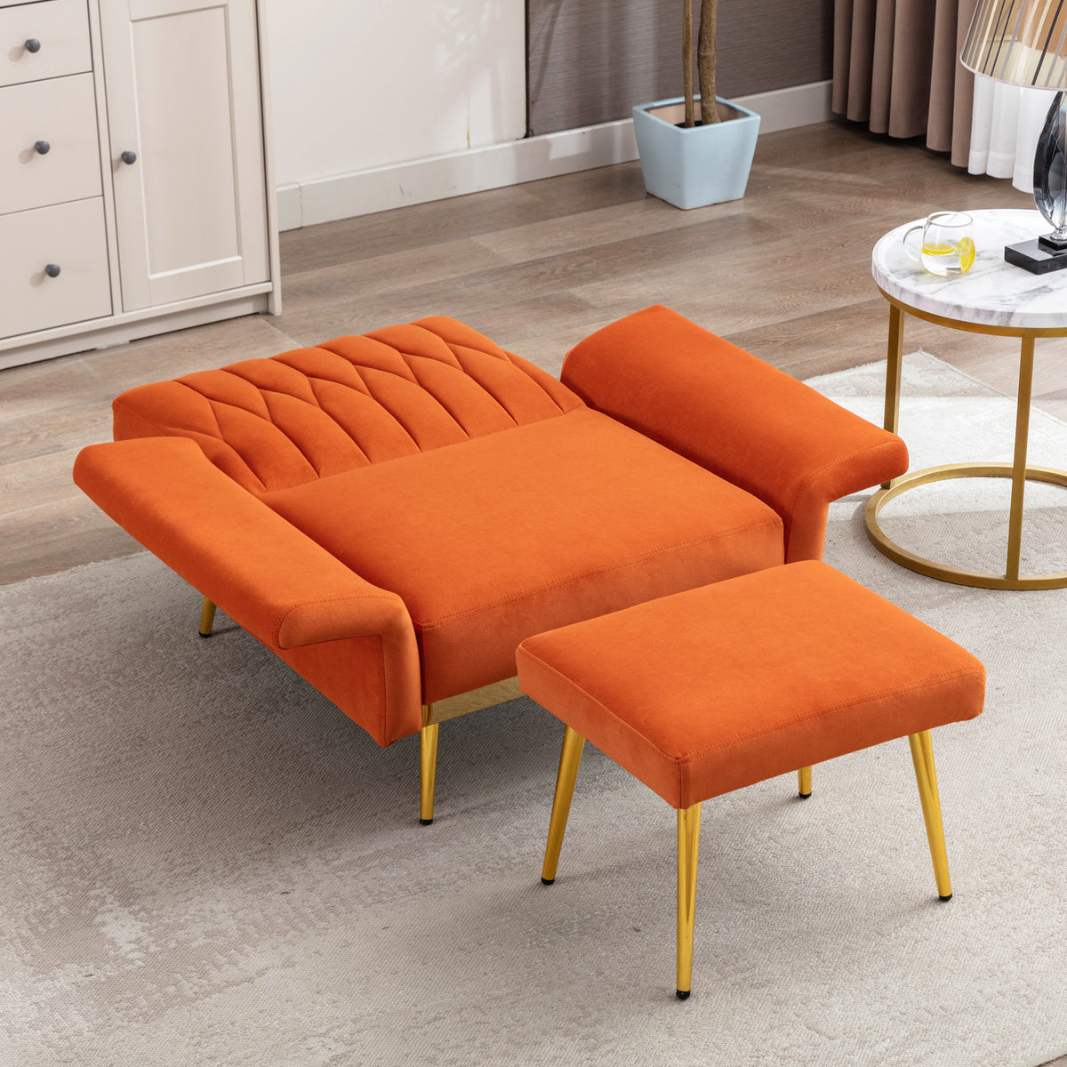 Orange Velvet Accent Chair with Ottoman G578749