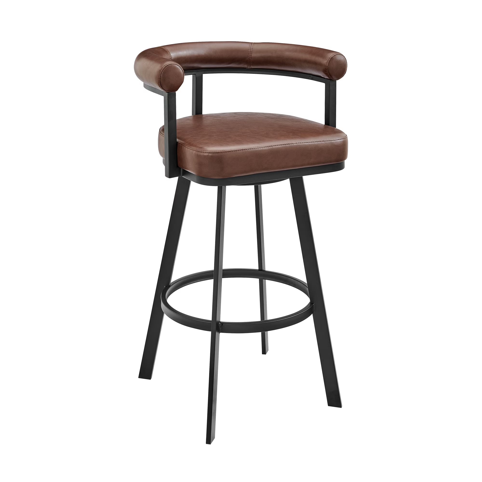Black Metal Swivel Counter Stool with Brown Faux Leather U3347