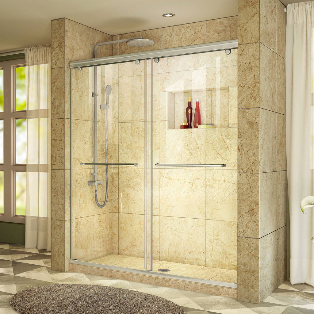 Frameless Bypass Sliding Shower Door Brushed Nickel X64298