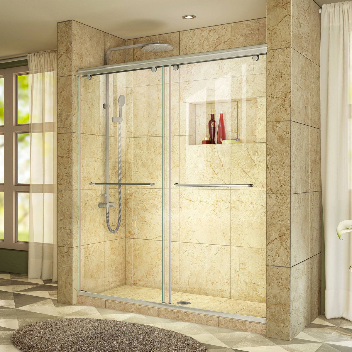 Frameless Bypass Sliding Shower Door Brushed Nickel X64298