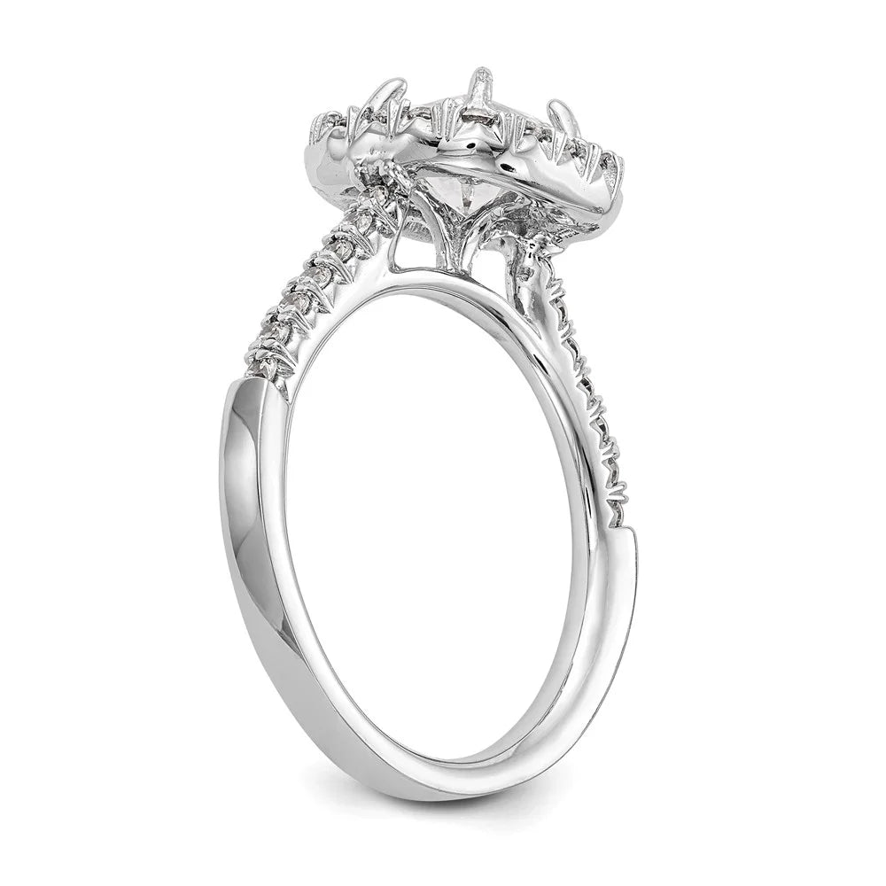 14K White Gold Ring Band Engagement Semi Mount Asscher (4 Prong) Octagon Emerald Diamond, Lab Grown Round, Size 9 I40178