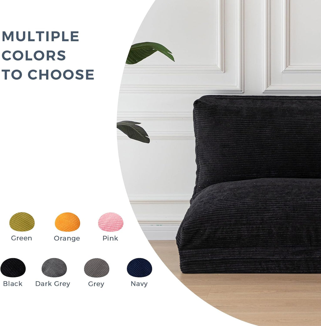 Black Corded Washable Bean Bag Bed Folding Sofa Bed Floor Mattress, 39x95 Inch L652
