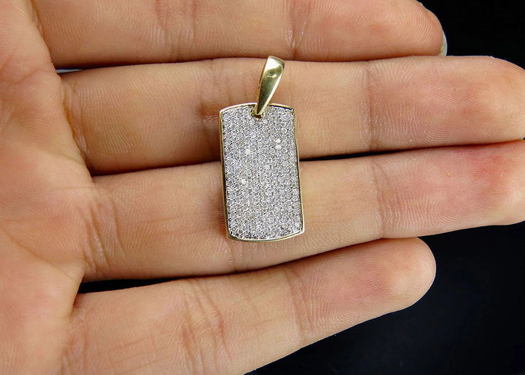 10K Yellow Gold Dogtag Diamond Pendant with 10K Franco Chain P316659