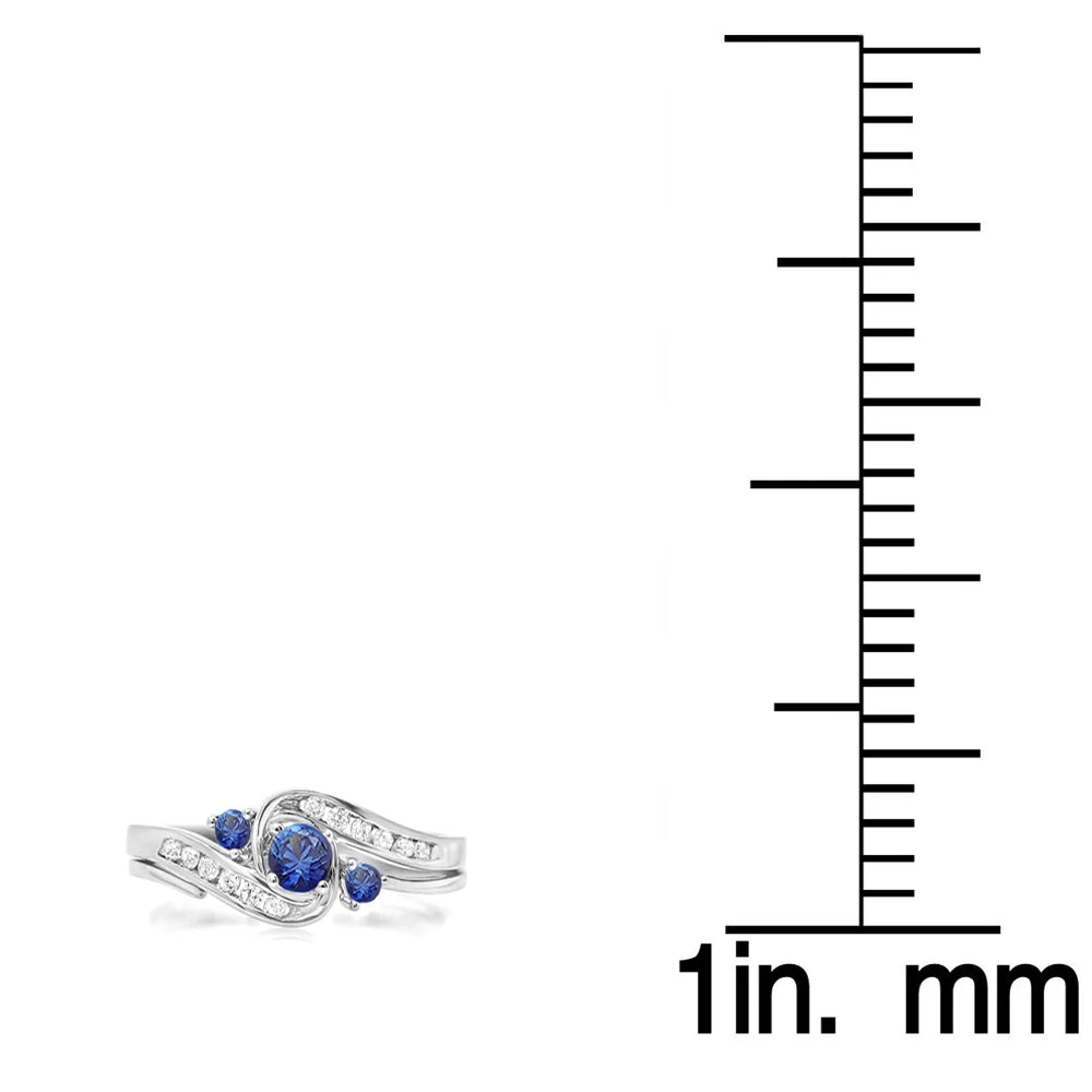 10K White Gold Blue Sapphire & White Diamond Engagement Ring Set D1705