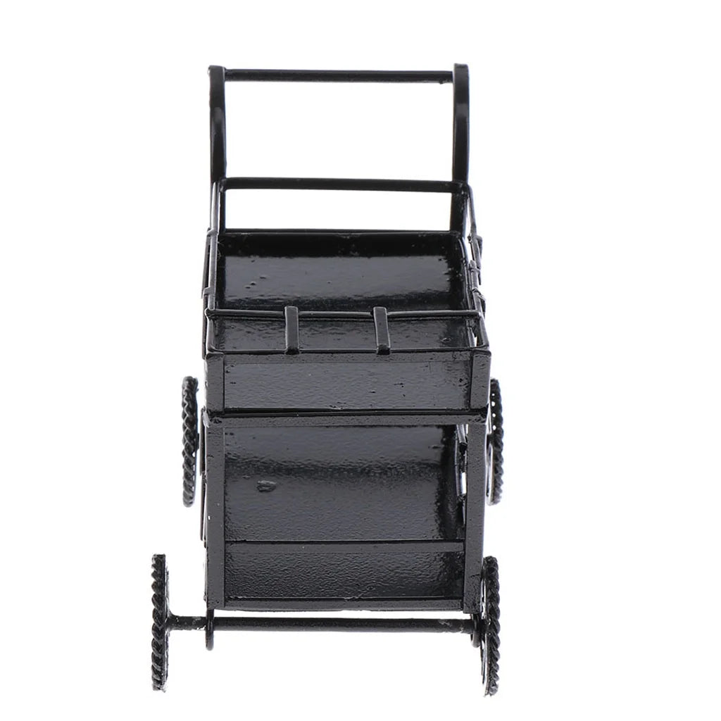 Black Metal 1/12 Dollhouse Miniature Food and Beverage Cart Accs F3753
