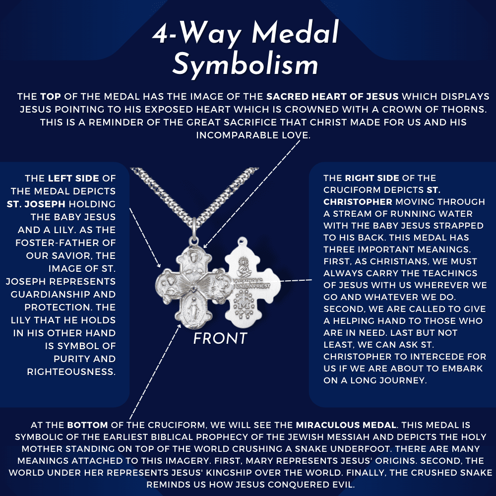 Medium Sterling Silver Catholic 4-Way Cross Medal B24523