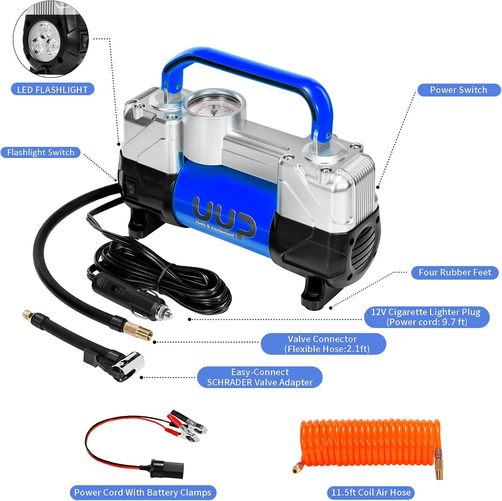 Portable Air Compressor Tire Inflator with 12V DC, Metal Air Pump J43045