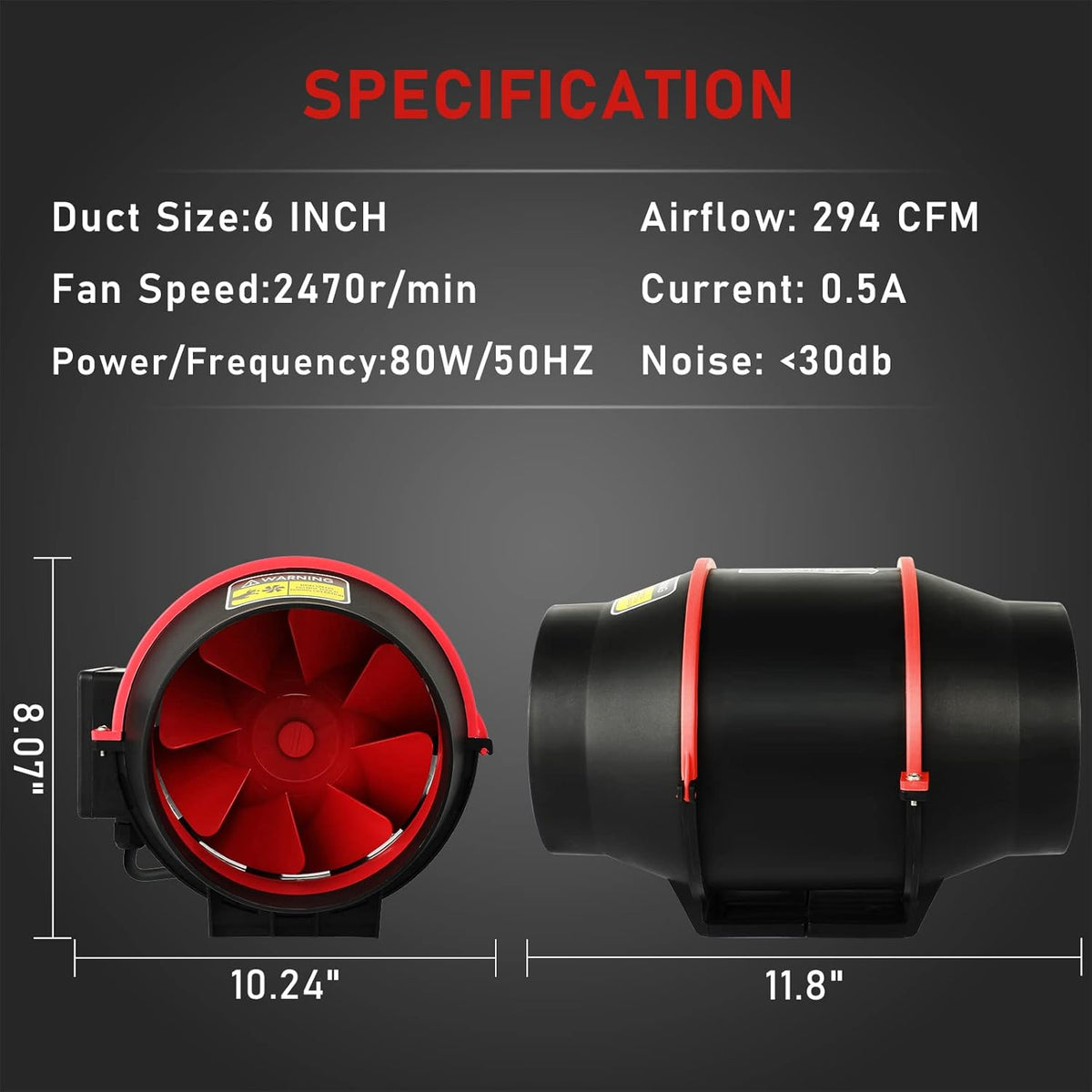 6 Inch 294 CFM Inline Fan Kit with Carbon Filter and Duct Hose H3261