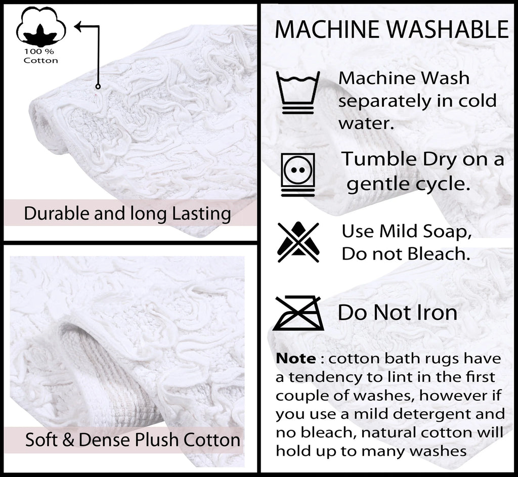 White 4 Piece Cotton Bath Rug Set F614063
