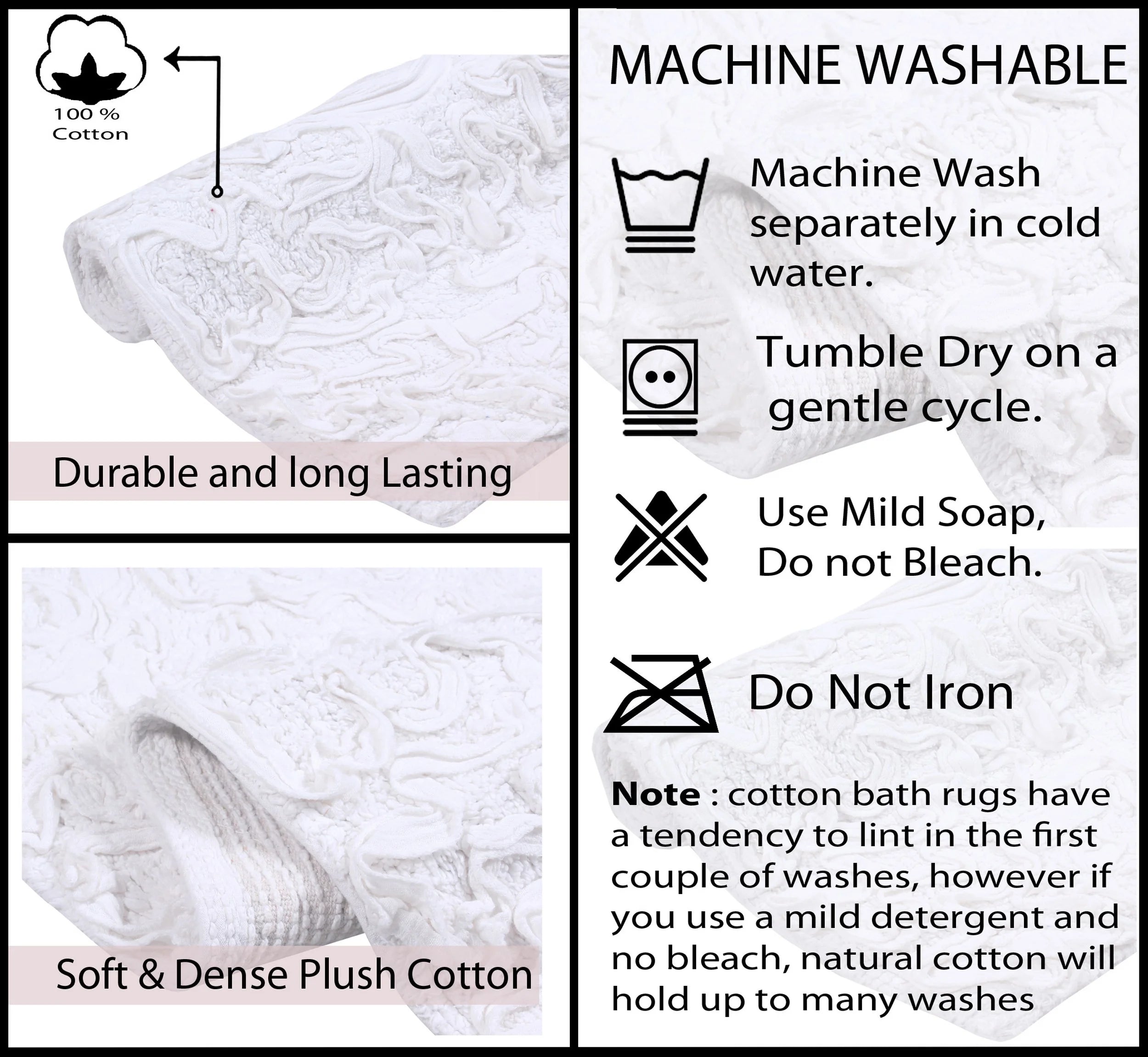 White 4 Piece Cotton Bath Rug Set F614063