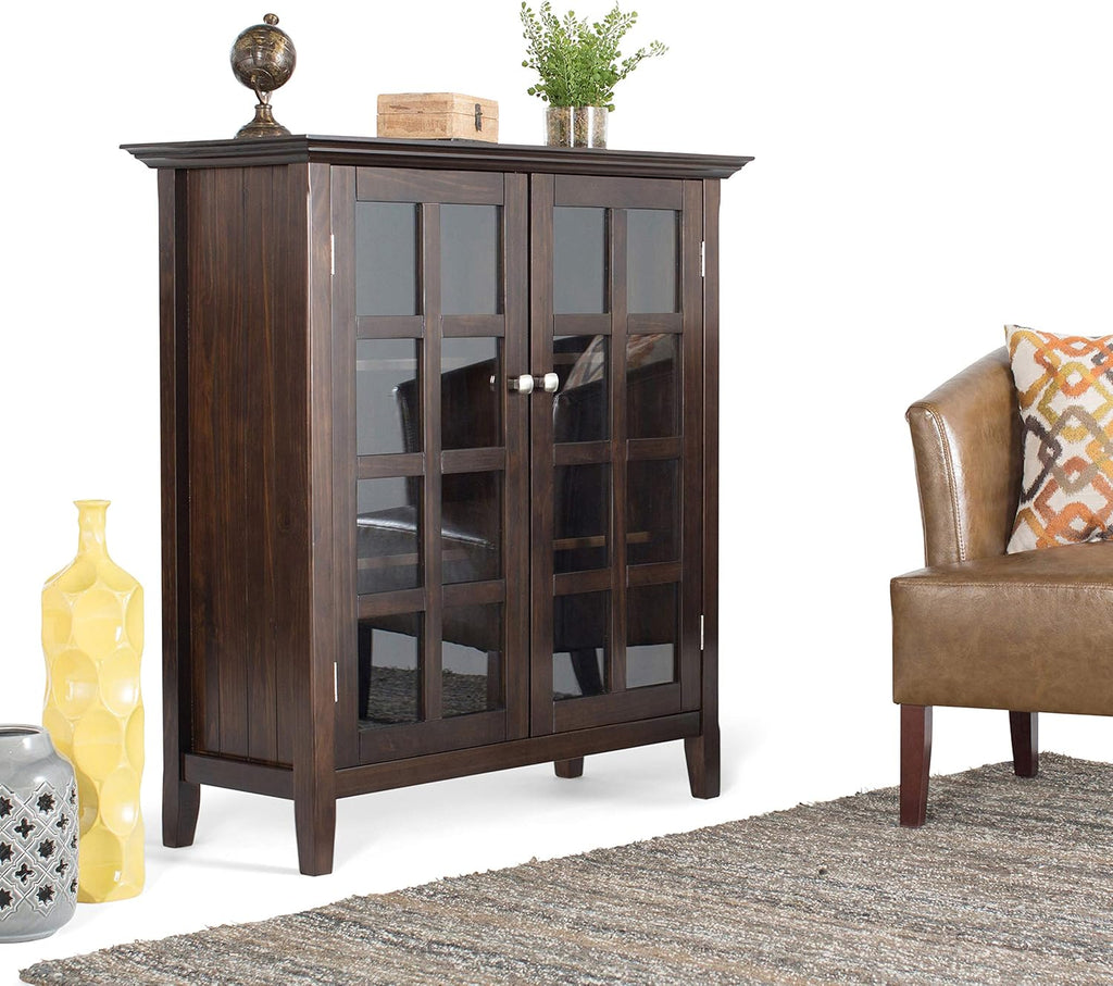 Distressed Grey Solid Wood Storage Cabinet with 2 Tempered Glass Doors Z5746