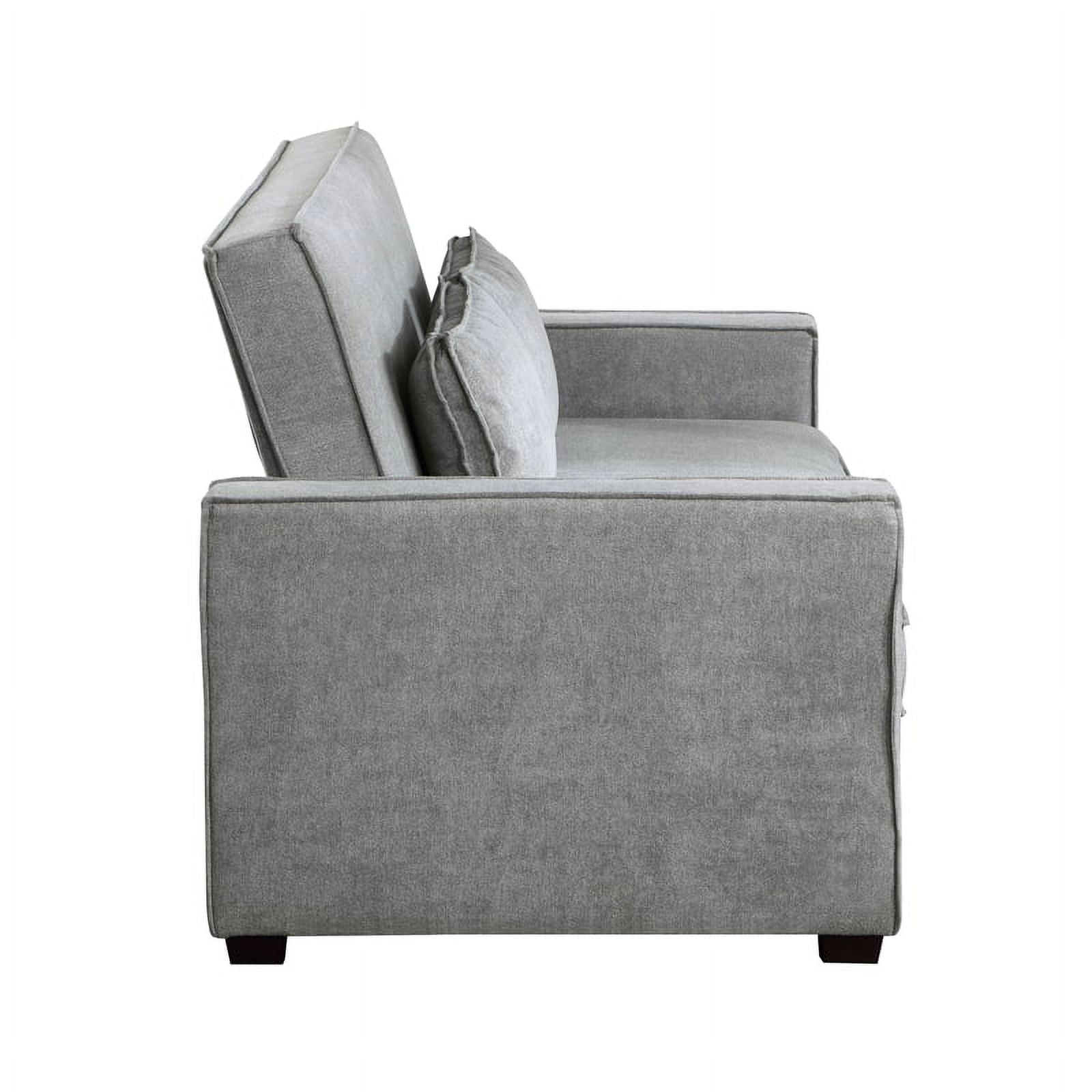 Gray Fabric Upholstered Convertible Sofa with Pull Out Bed E827