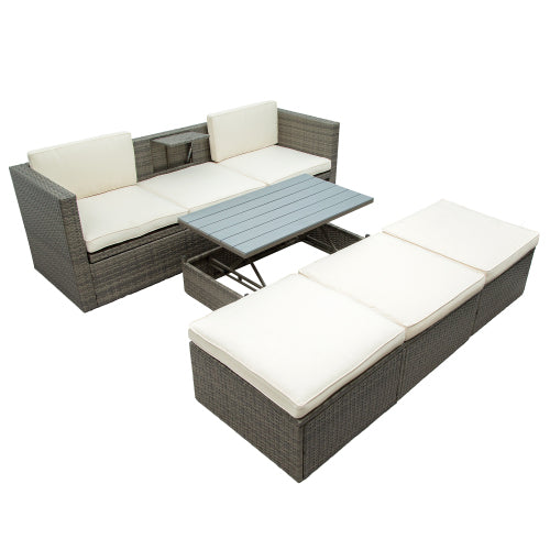 5-Piece Patio Wicker Sofa with Ottomans and Lift Top Coffee Table O7230