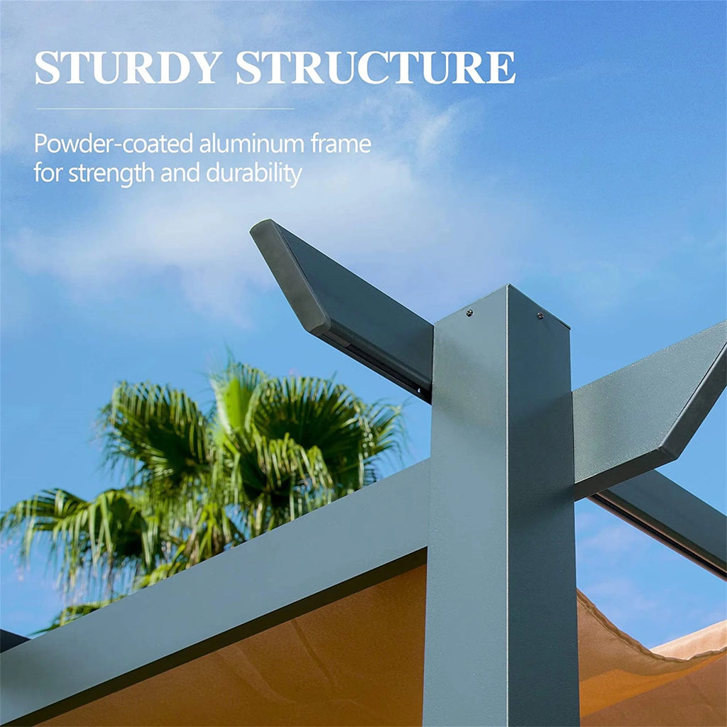 Beige Aluminum Retractable Pergola with Sun Shade Canopy M2153