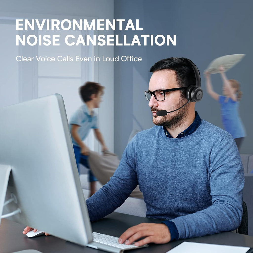 Wireless Bluetooth Headset with Microphone, AI Noise Cancelling, 35 Hrs Talk Time, USB Dongle, Charging Base, Mute Button, Pack of 2 Q5993