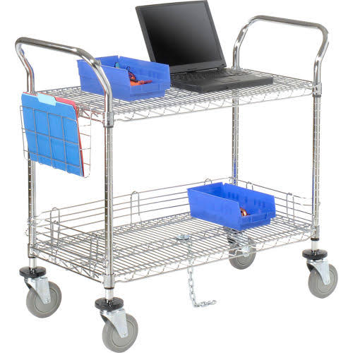 Chrome Utility Cart with 2 Shelf and Polyurethane Brake Casters P4474