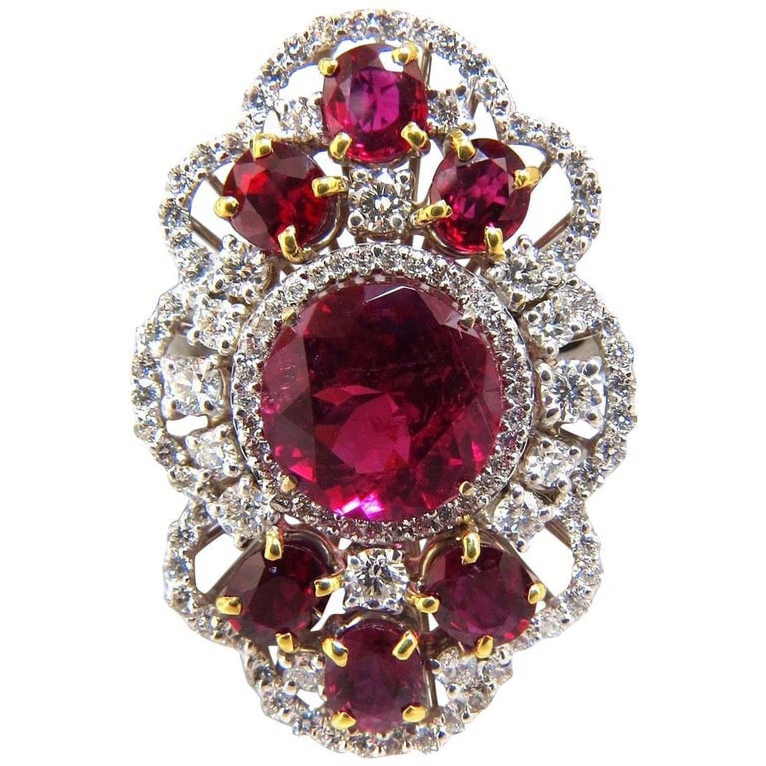 8.03CT Natural Tourmaline Ruby Diamond Cluster Ring C4686