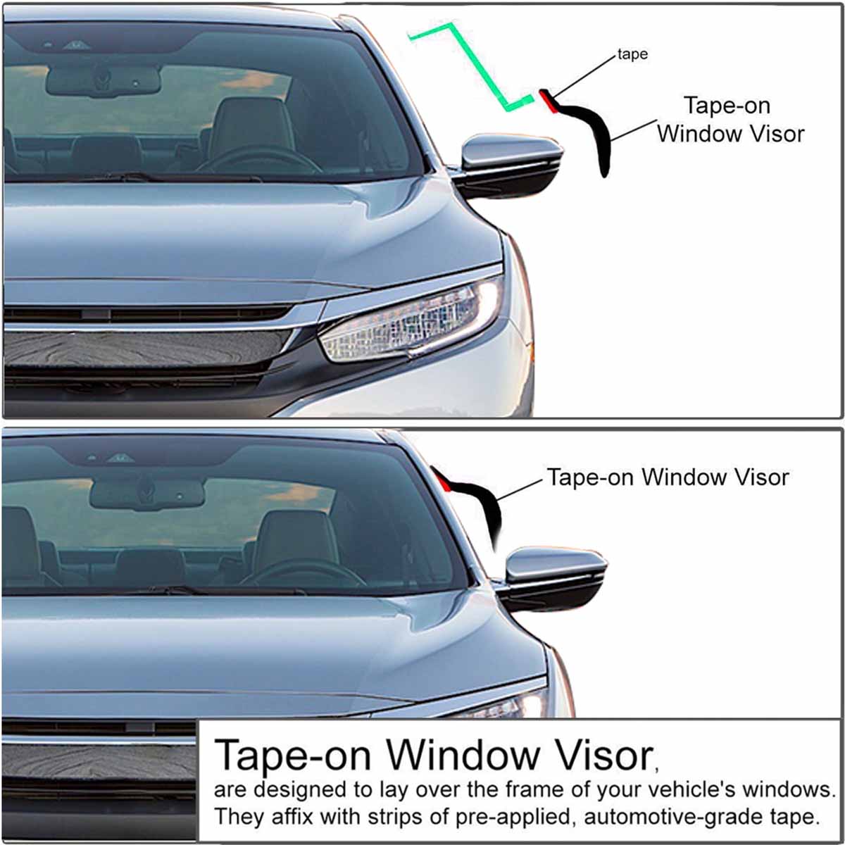 Window Deflector Chrome Window Visors Vent Sun Rain Guards M295