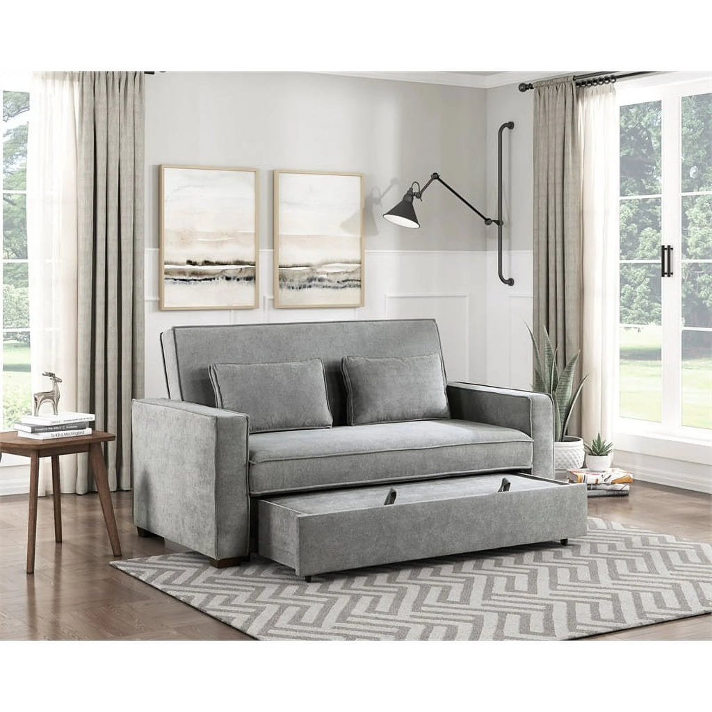 Gray Fabric Upholstered Convertible Sofa with Pull Out Bed E827