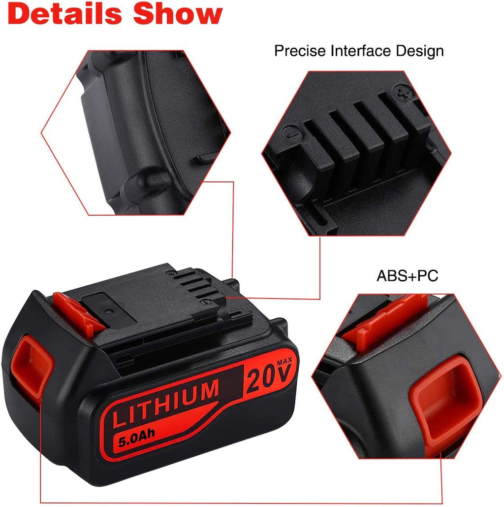 2Pack 5.0Ah 20V Lithium Replacement Battery for Black and Decker 20V S359512