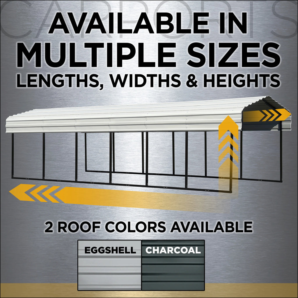 Galvanized Steel Carport Kit with 1-Sided Enclosure, 10' x 29' x 9' C42687