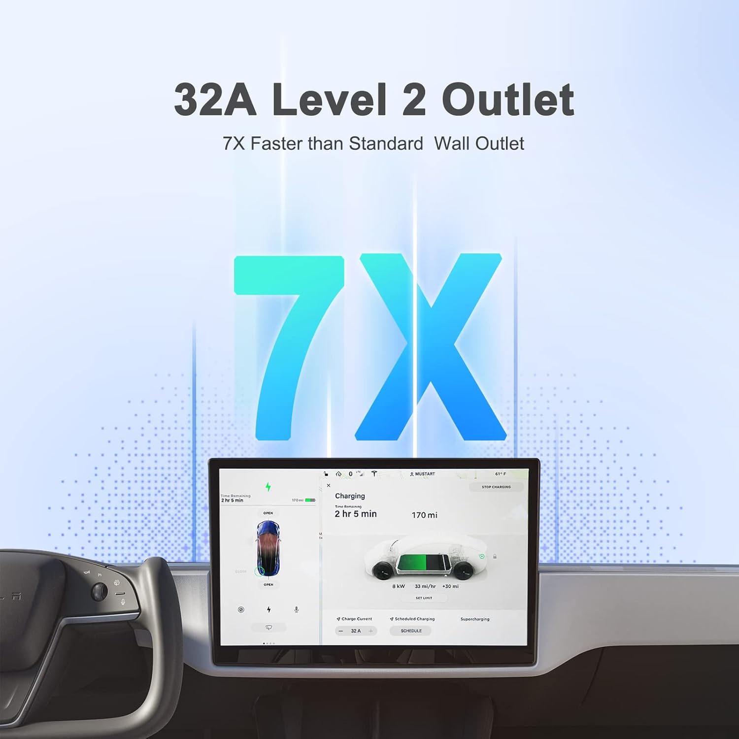 Portable EV Charger 240 Volt 25ft Cable 32 Amp Adjustable Plug-in Charging Station Y725992