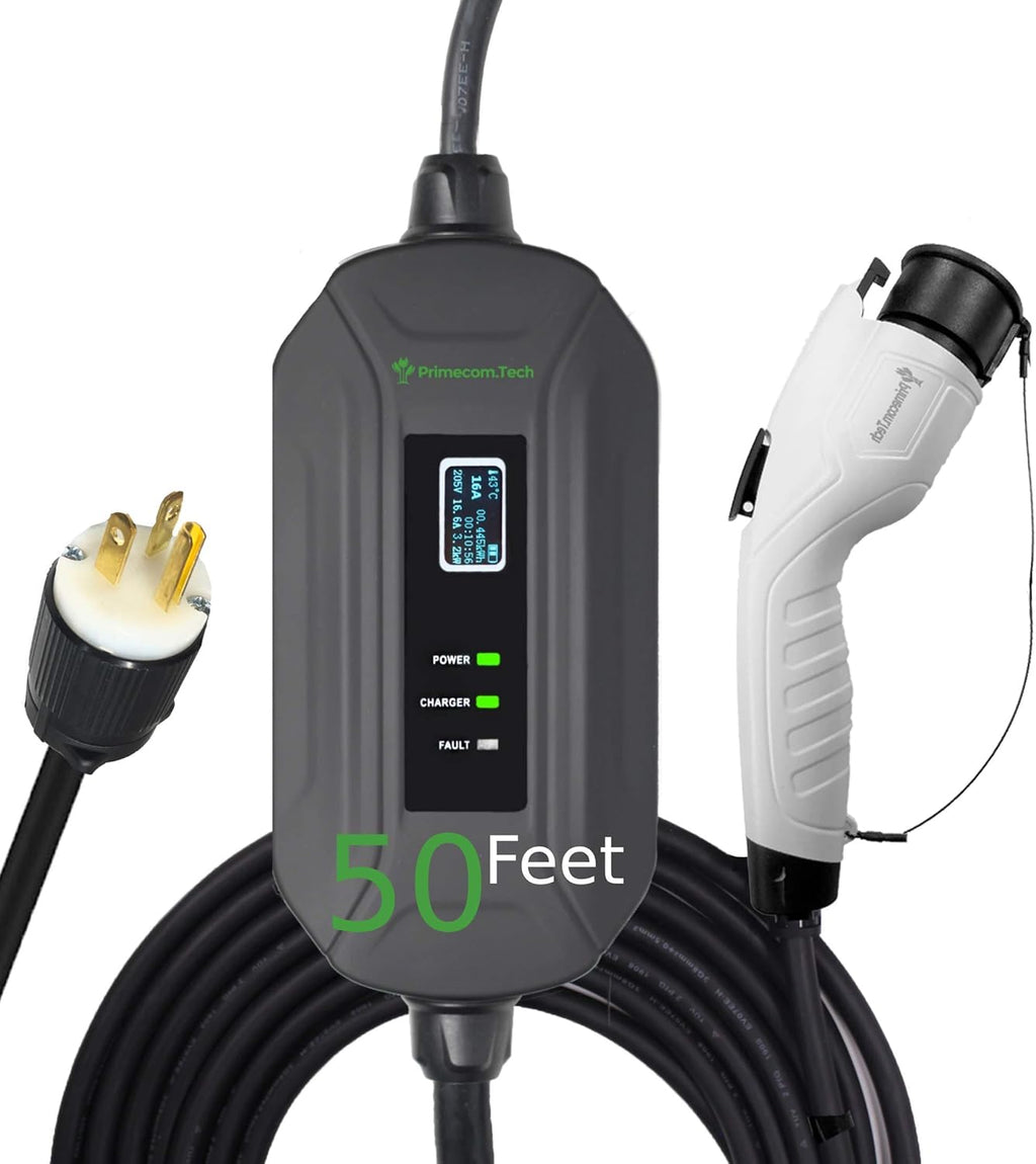 Portable Level 2 Electric Vehicle Charger, 16Amp, 30 Feet Y94910