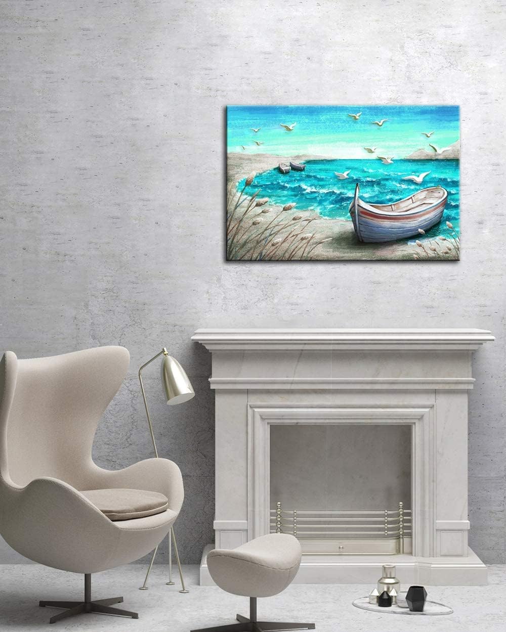 Canvas Wall Art Abstract Ocean Boat Painting Seascape Picture Prints Stretched and Framed 16x24Inch D4532
