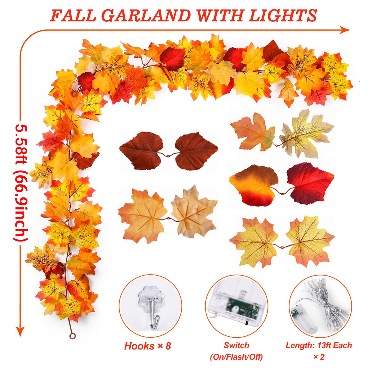 Maple Leaves Garland with Lights A79537