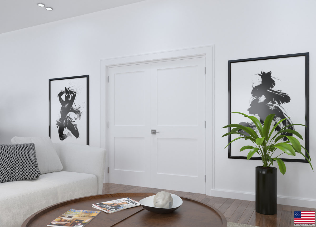 White Primed Double Prehung French Door with Black Hinges Y839713