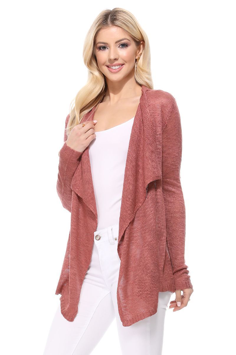 Women's Long Sleeve Sheer Open Front Cardigan Sweater V6767
