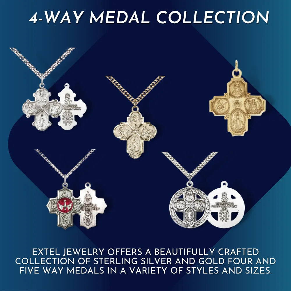 Medium Sterling Silver Catholic 4-Way Cross Medal B24523