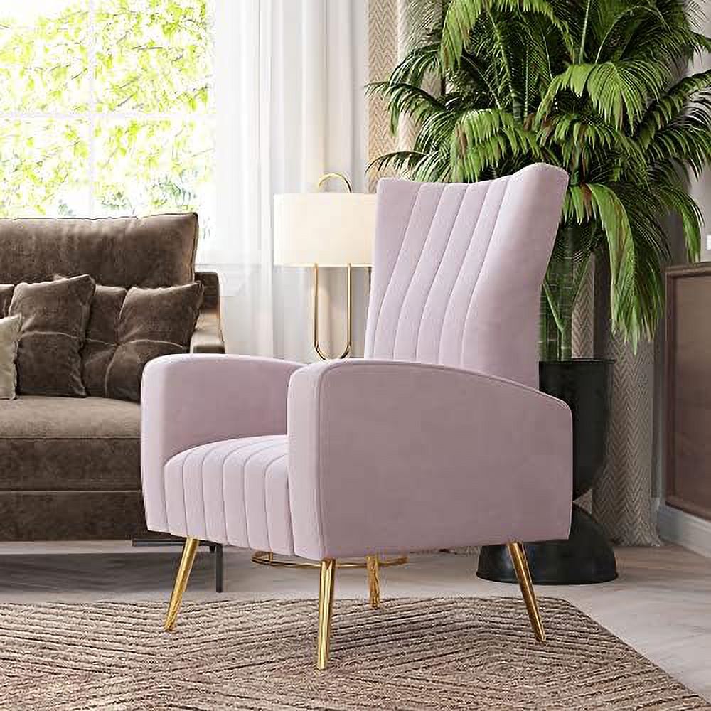Pink Velvet Upholstered Wingback Accent Chair with Metal Legs Z1283