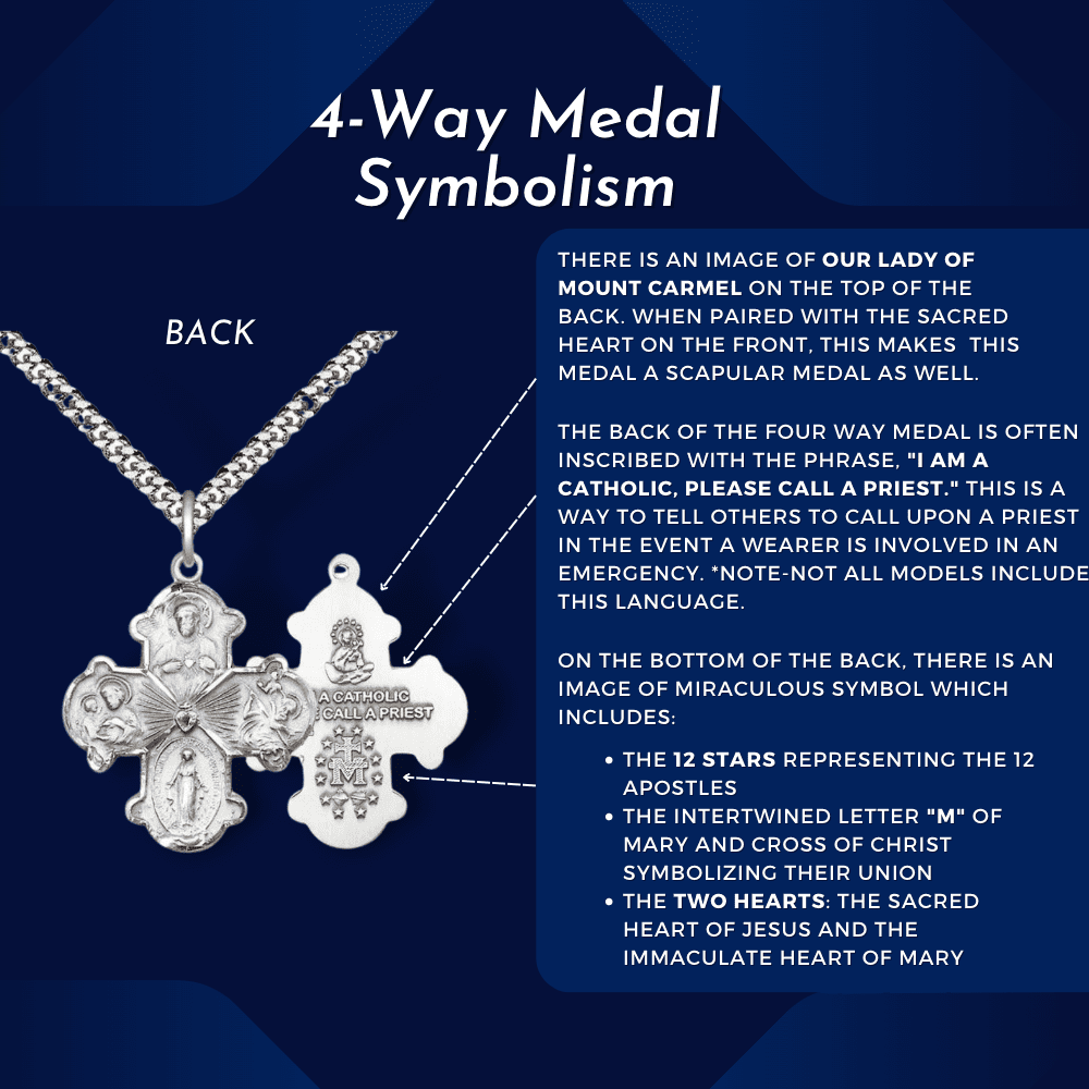 Medium Sterling Silver Catholic 4-Way Cross Medal B24523