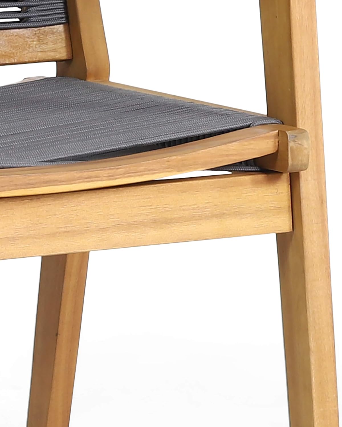 Outdoor Acacia Wood Dining Chair with Rope Seating (Set of 2), Teak and Dark Gray C33235