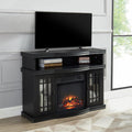Black Electric Fireplace TV Stand with Two Tempered Glass Storage Cabinet and Adjustable Shelves L7495