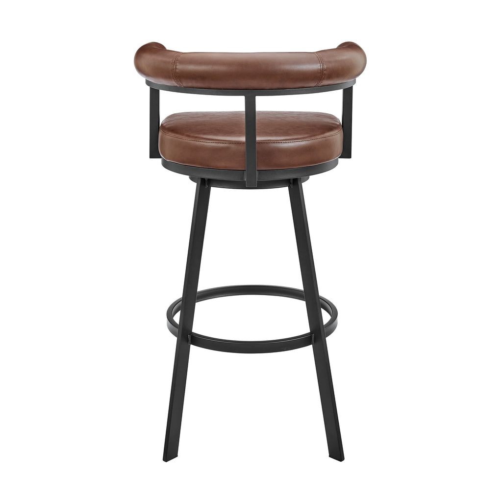 Black Metal Swivel Counter Stool with Brown Faux Leather U3347
