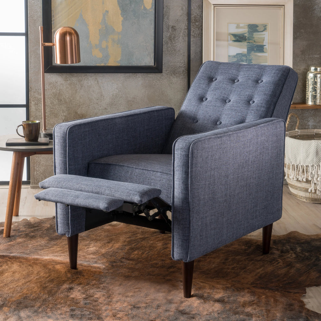 Dark Blue Fabric Button Tufted Recliner K703